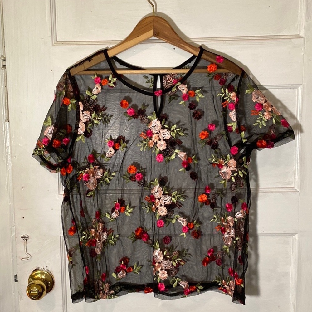 Mesh Embroidered Black Blouse 🖤